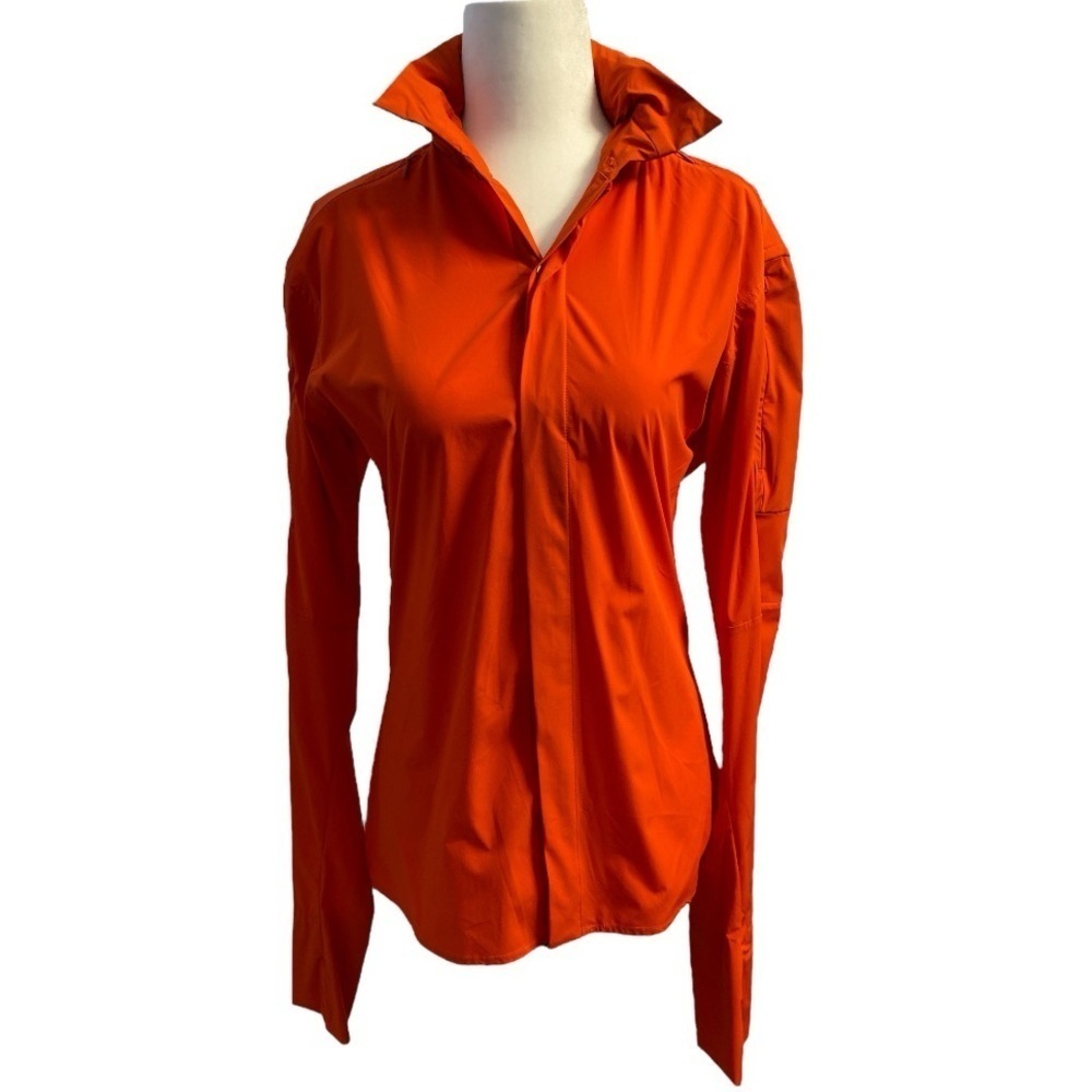 Johanna Parv Nylon Button Up Blouse W Hood Elegant Cycling Wear Size L
